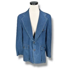 Vintage Lee Set Denim Blazer Jacket Men’s 46R Blue Notch Lapel 70s Sanforset