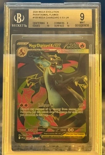 MEGA CHARIZARD X EX - 109 UR POKEMON PHANTASMAL BGS 9 Elite Subgrades TCG HOLO