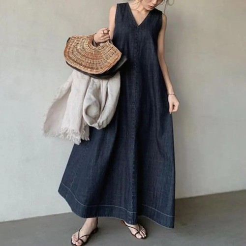 Baumwolle Damen Maxikleid locker ärmellos Trägerkleid weich A-Linie knöchellang L - Bild 12 von 24