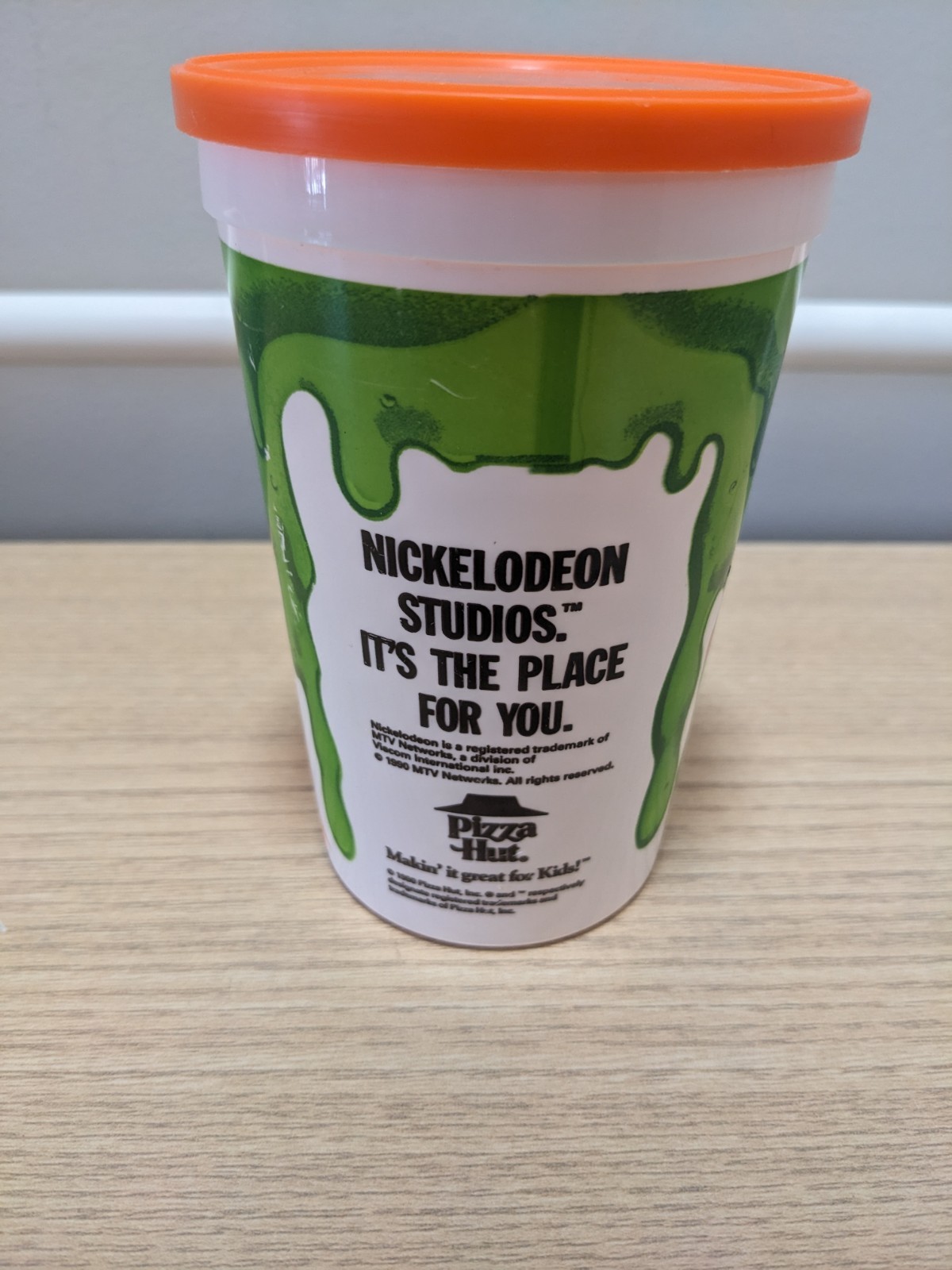 Vintage Pizza Hut Nickelodeon Studios Slime Orange Lid Plastic Cup Viacom 1990