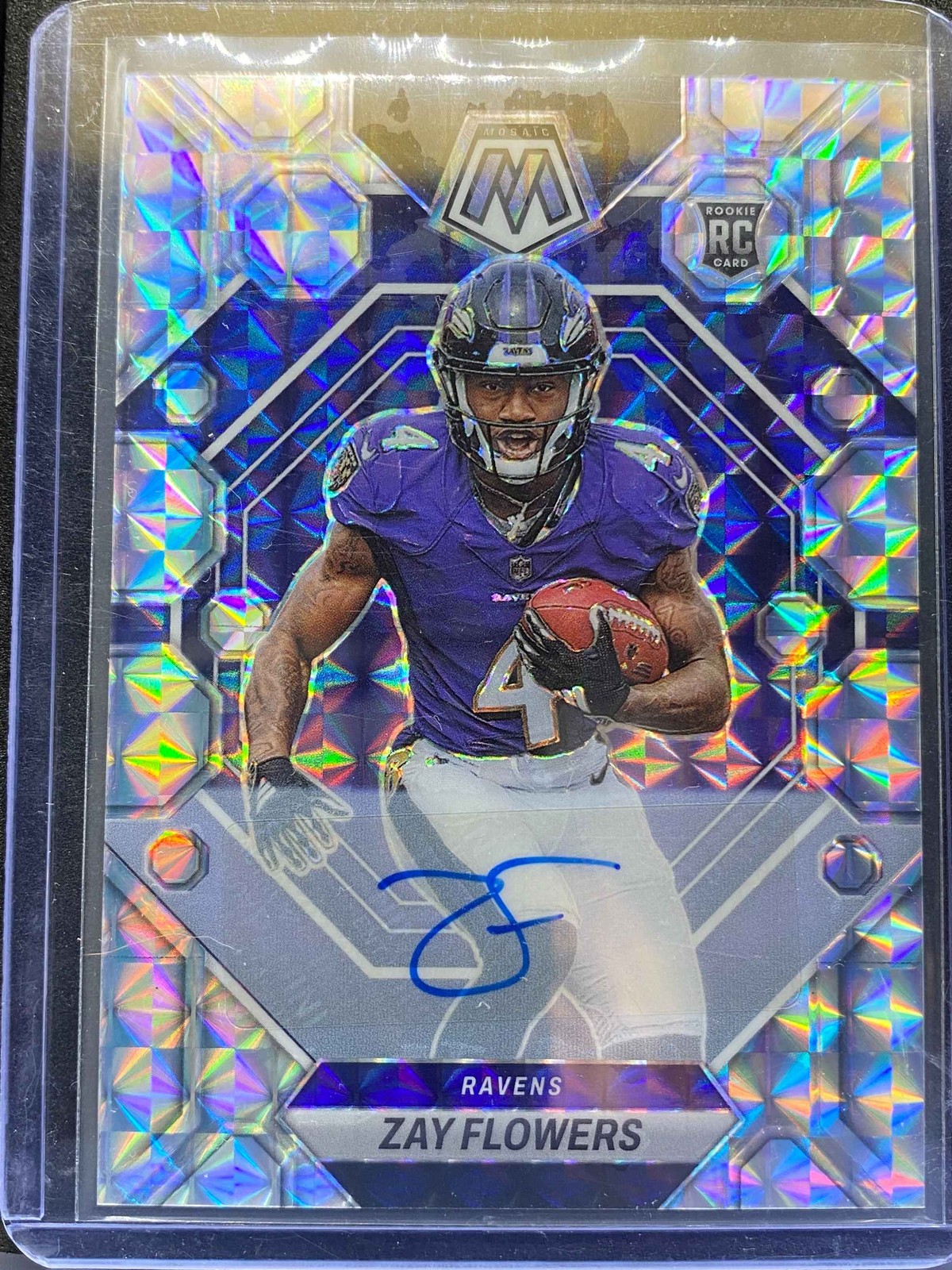 2023 Panini Mosaic Football Silver Mosaic #380 Zay Flowers RC Rookie AUTO Ravens