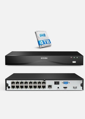 ZOSI 16CH 4K PoE NVR 8MP Video 4TB Hard Drive NVR for Add On IP Cameras System