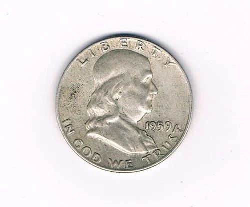 1959-D Franklin Half Dollar 90% Silver VF+ condition. Inv#178