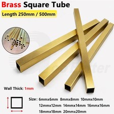 Brass Square Tube 6-20mm Box Section Pipe Hollow 1mm Wall 500mm 250mm Length DIY