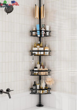 Rustproof Corner Shower Caddy Tension Pole, 4 Large Baskets for Bathtub Shampoo