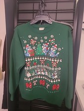 Vintage Christmas Grandma Sweatshirt Holiday Cats Snowman Puff Print M Granny