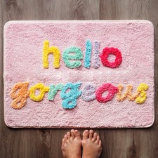 Hello Gorgeous Bath Mat Light Pink Rainbow Bathroom Rugs Girls NonSlip