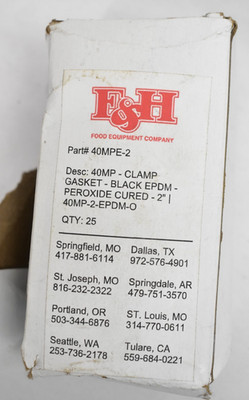Lot of 25 F&H 40MPE-2 2'' EPDM Sanitary Clamp Gaskets Black EPDM peroxide Cured