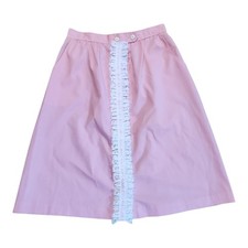 Pink  White Lace Knee Length Skirt Sze 28 Waist Vintage 70s 80s Prairie Cottage