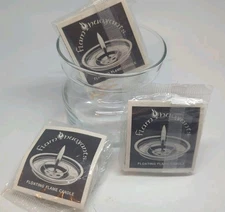 Flam Buoyants Floating Flame Candle Kit 150 Wicks 3 Liners & Glass Holder Vtg.