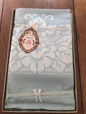 Pale Blue Imported Damask Tablecloth /Napkins Set, Original Box