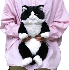 Sun Lemon Lap-Sized Sleeping Tuxedo Cat Plush Toy 47cm Bicolor Knee Series JAPAN