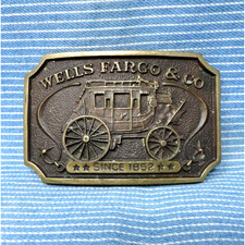 Wells Fargo Stagecoach Belt Buckle Western Brass  W GA. 100 Vintage 70s .GTA621