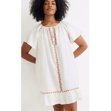 Madewell Womens Embroidered Linen-Blend Raglan Ruffle Mini Dress Slip Small NWT