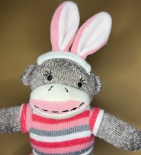 Sock Monkey with Bunny Ears 12 Inches Tall Very Cute Easter Theme Dan Dee Brand