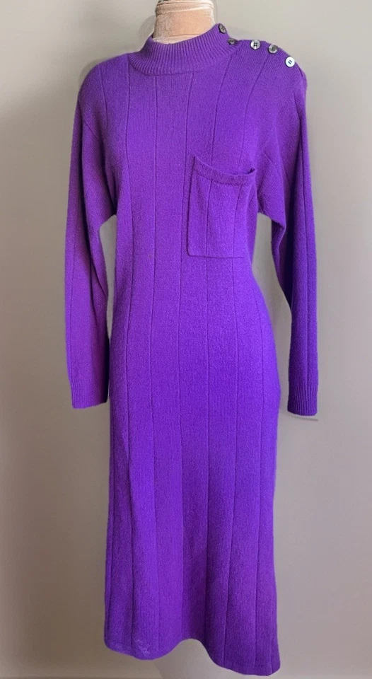2 Vestidos Suéter Angora Años 90 De Colección Liz Claiborne Rojo Y Púrpura Cuello Alto Acogedor Pequeño Foto 3 de 4
