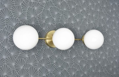 Shepherd  Three Light Bathroom Vanity 3 Glass White Globes Minimal  Raw Bras