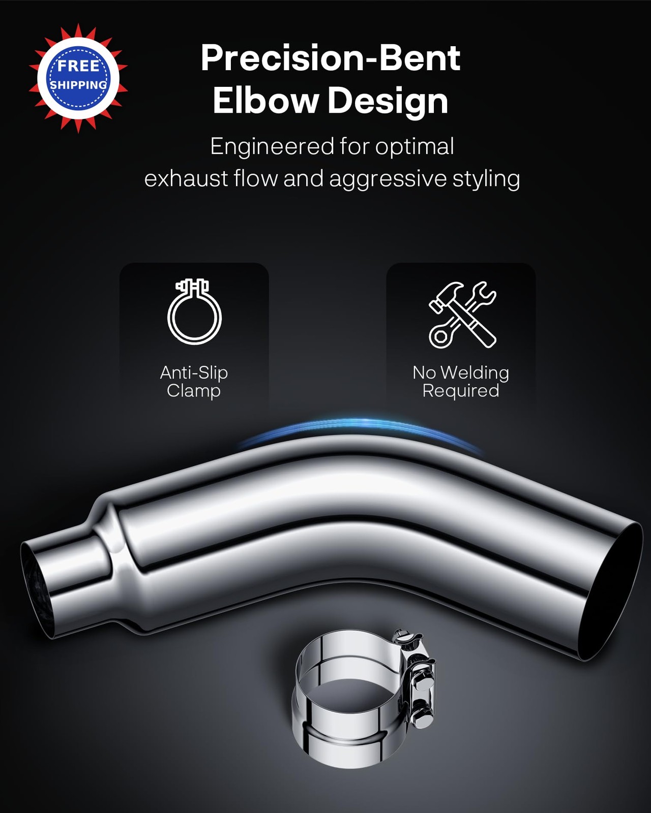 4 to 6 Inch Exhaust Elbow with Clamp Inlet Outlet Chrome Diesel Tip for Pickup thumbnail 7