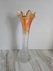 Fenton Glass Diamond Points Column Marigold Ruffle Edge Swung Vase Fade to Clear