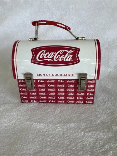 Vintage Collectible Metal Dome Coca Cola Mini Lunch Box 5 1/2” W X 4 1/4 “ T