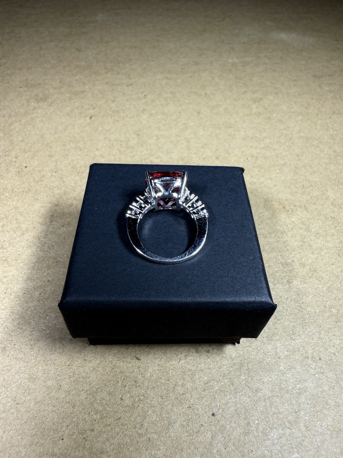 Estate Large Cushion Cut Created Ruby Sterling Si… - image 2