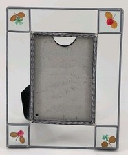VINTAGE Leaded Glass Picture Frame Pressed Dried Flowers Botanical Cottagecore