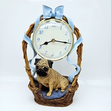 Danbury Mint Blue Ribbon Pug Desk Clock Figurine 12" Working Vintage