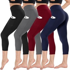 4 Pack Capri Leggings for Women - High Waisted Capris Tummy Control Yoga Pant...