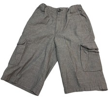 Boys Gray Cargo Shorts Size 12 With Elastic Waist Button Closure