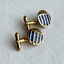 SWANK Mid-century 1960s Vintage Cufflinks, Sapphire Blue Lucite in Gold Tone