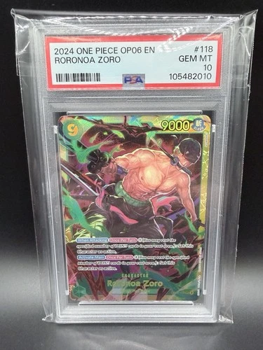 Namco One Piece CCG Roronoa Zoro OP06-118 Wings Secret Rare Foil PSA 10