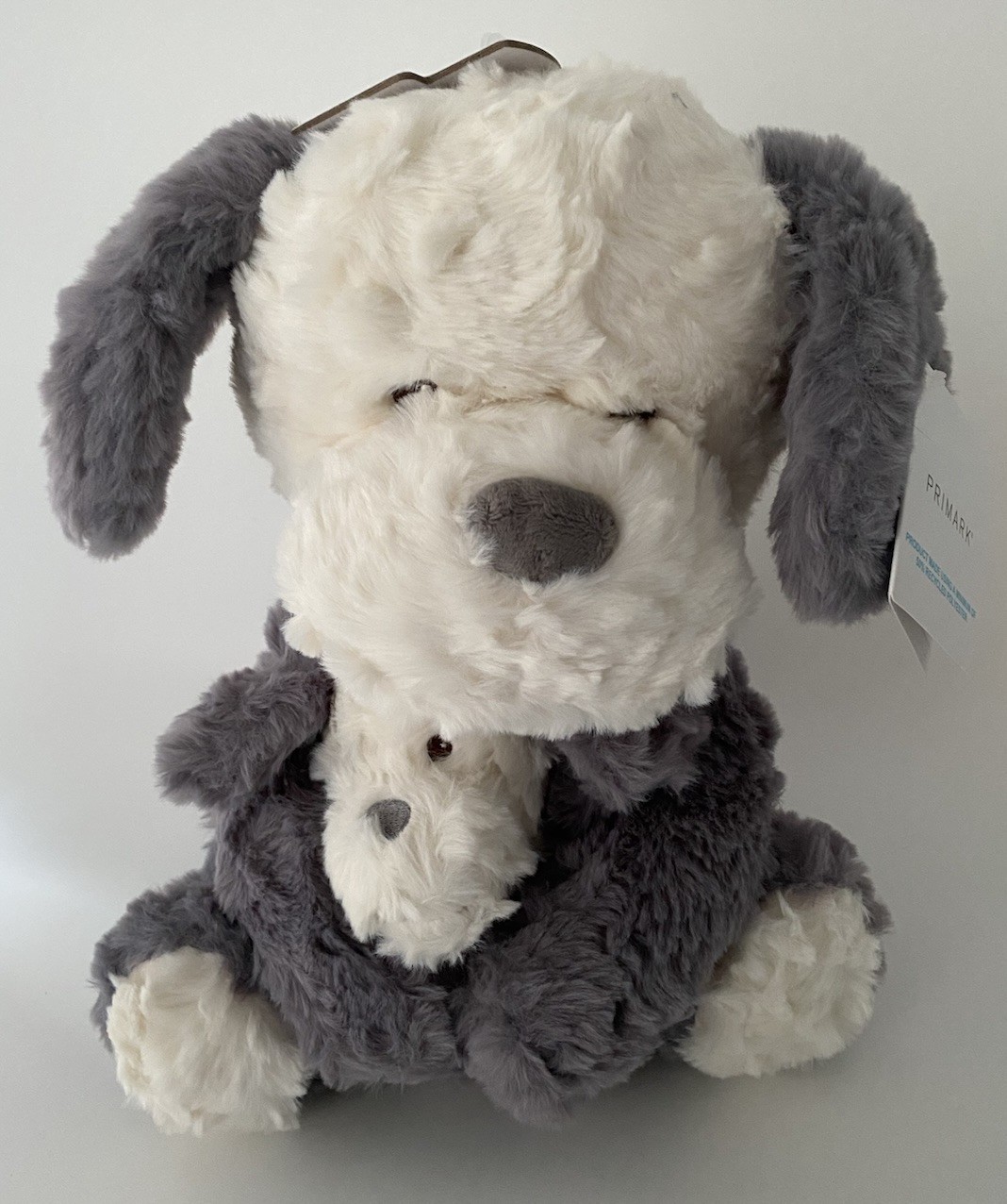 Peluche Chien Primark Care 30cm doudou beige avec son bébé chiot