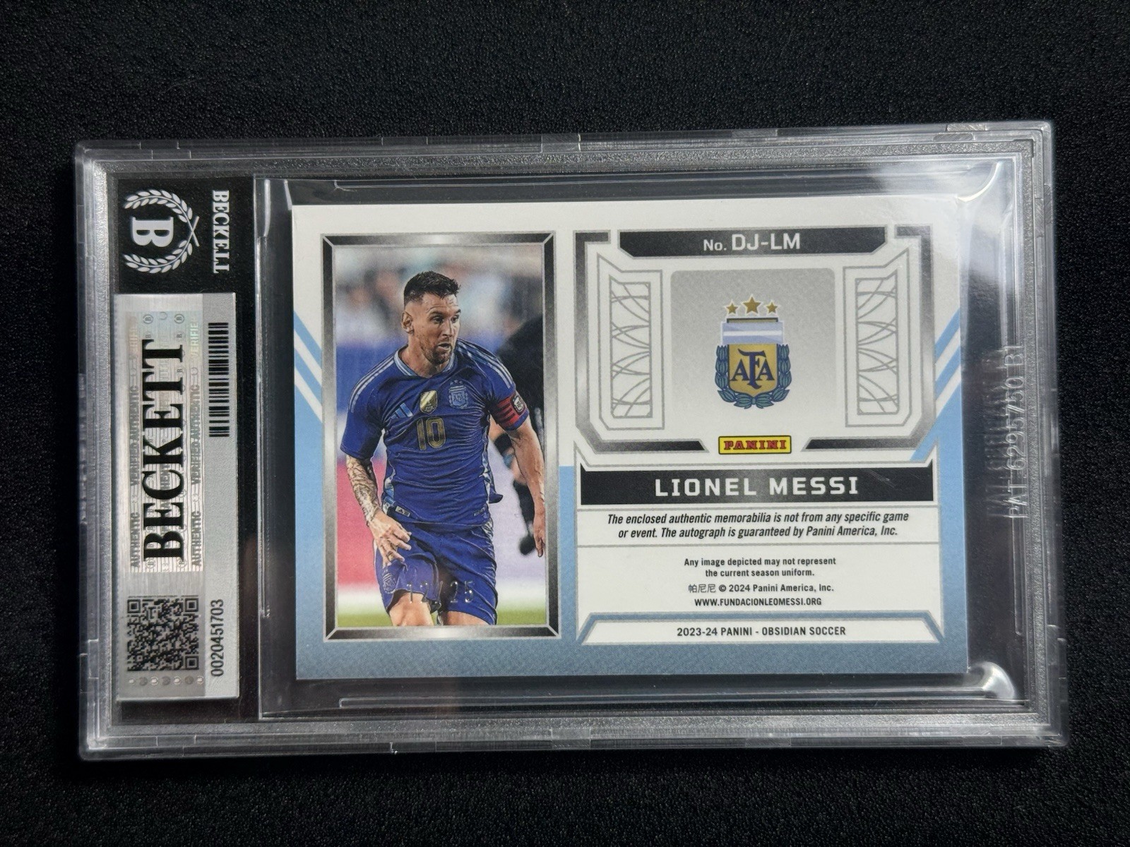 2023-24 Obsidian Lionel Messi #/25 Jersey Electric Etch Orange BGS 8 Auto 10 view 2