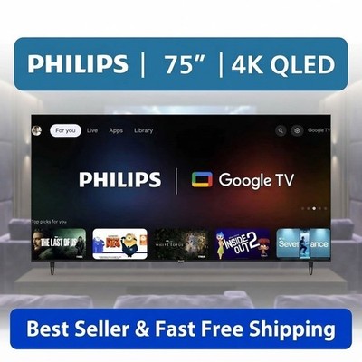 Philips 75'' QLED 4K UHD Smart Google TV HDR10 Wi-Fi - Great Picture Big Screen