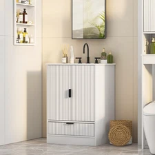 24" Bathroom Vanity with Ceramic Sink Freestanding Storage Cabinet with 2 Doors