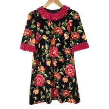 DOLCE & GABBANA Floral Print Dress Chest 42cm Length 84cm Black Multi Color