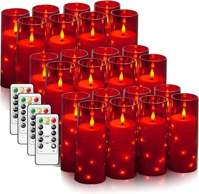 24-Pc Flameless LED Candles with Timer - Romantic Red Flickering Decor