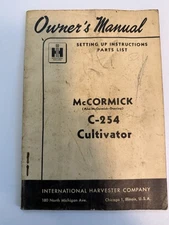 Vintage Original McCormick IHC C-254 Cultivator Owners Manual