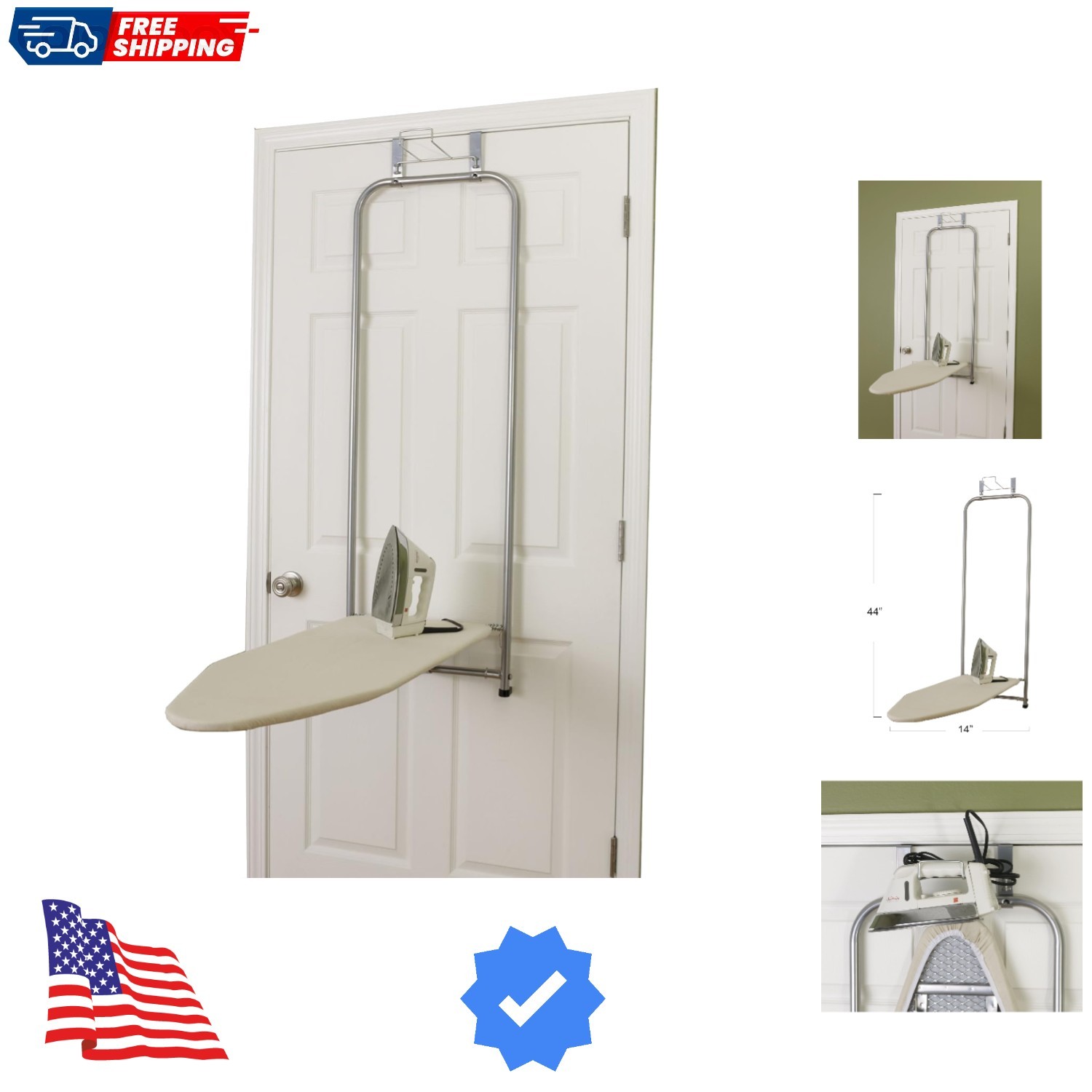 Ing Board With Iron Holder, Natural Cotton Cov...