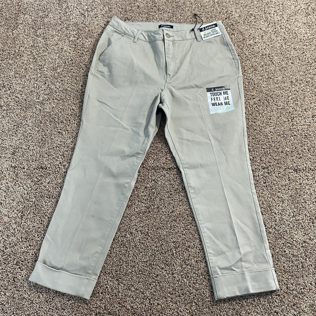 d. jeans Women's Beige Sateen Cuffed Ankle Trouser Sz 16