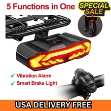 Bike Tail Light with Turn Signals, Brake Light, Horn & Alarm-USB-C Rechargeable