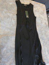 New Wild Fable Dress XS Women's Black Midi Length Lace Up Front Mid Thigh Slit