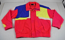 Vintage Jacket CB Sports Size XL 90s Neon Pink Yellow Blue Color Block Zip Snap