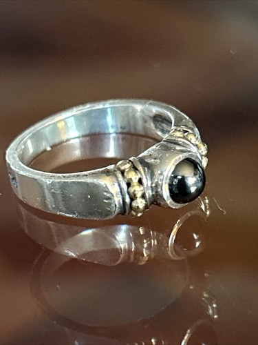 LAGOS Caviar Sterling Silver 925 & 18k Gold Hematite Cabochon Ring Sz 7.5 VTG - Picture 3 of 21