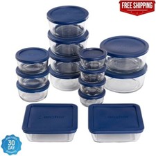 Anchor Hocking Clear Glass Food Storage Containers 30 Pieces Set with Navy Lids