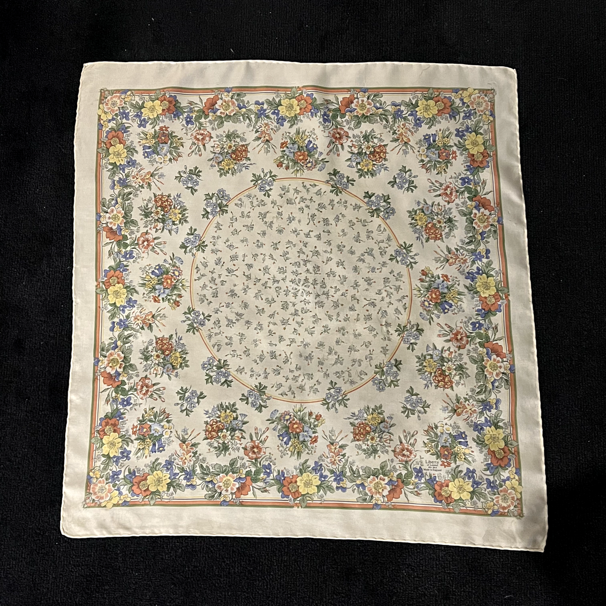 Liberty London Silk Twill Floral Ivory, Green,Lemon,Blue Liberty London Silk Twill Floral Ivory, Green,Lemon,Blue