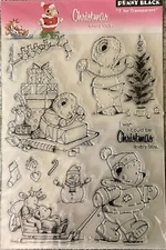 NEW Penny Black CHRISTMAS EVERY DAY 9 Piece Cling Stamp Set Bear