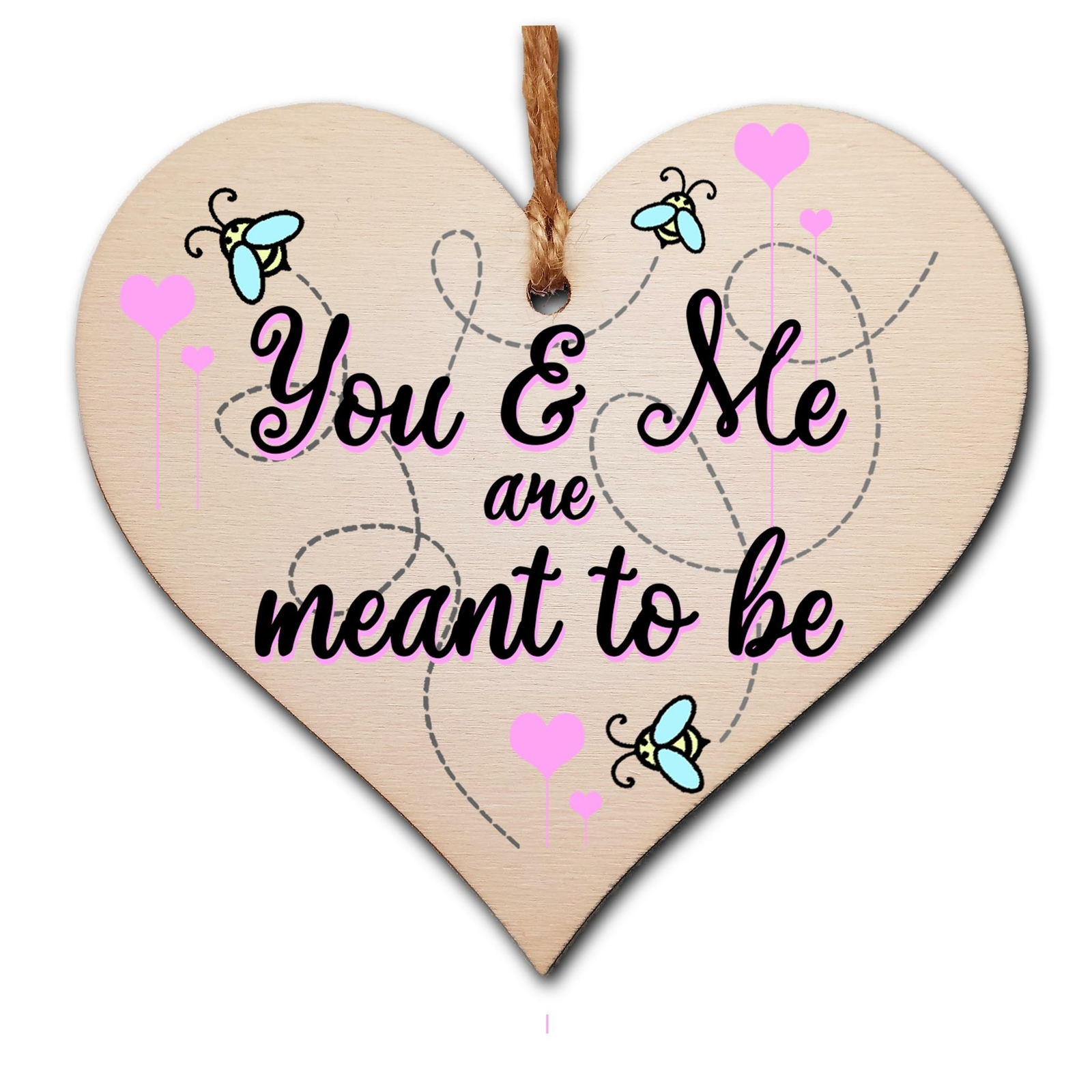 Handmade Wooden Hanging Heart Plaque Valentine's Gift You and Me meant to be
