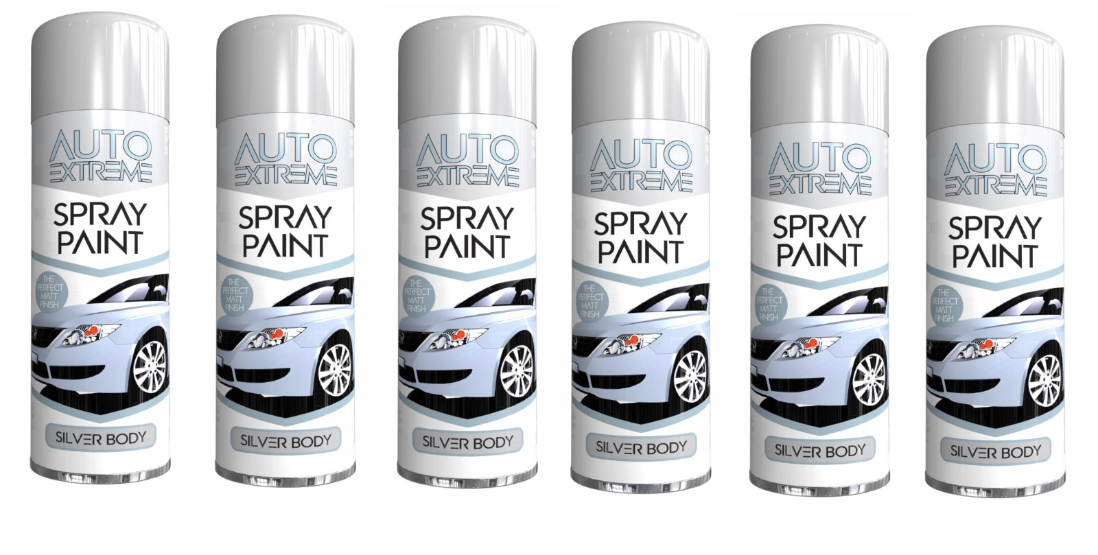 6 x 250ml Silver Spray Paint Body Aerosol Can Auto Metal Wood Car Bike