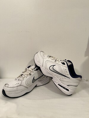 Nike Air Monarch IV Shoes White/Navy Blue Sneakers 416355-102 Men's Sz 11